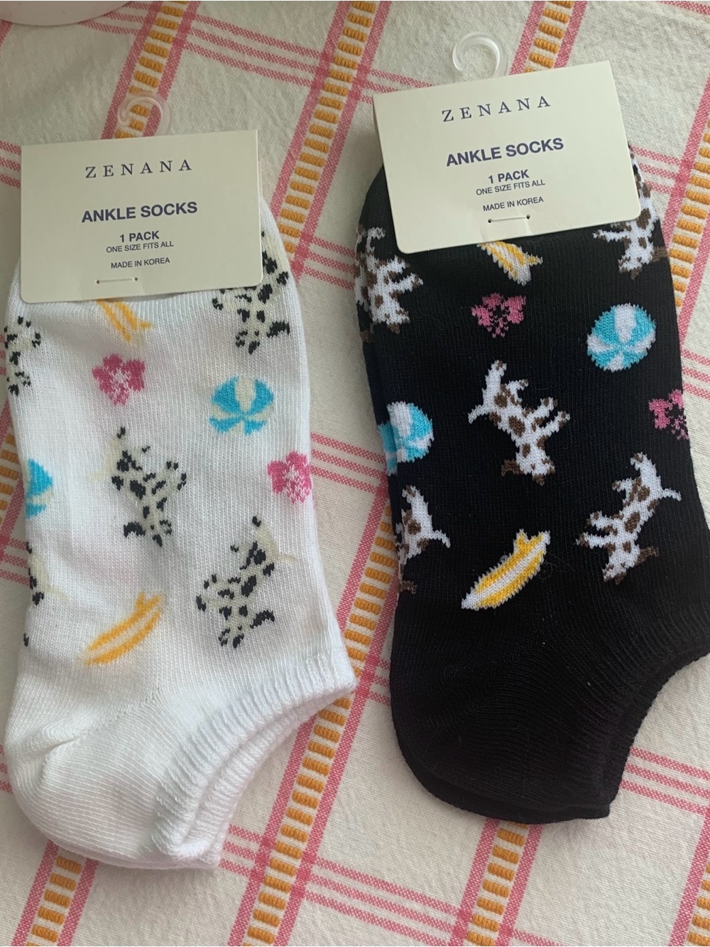 ZENANA Dalmatian Beach Fun Ankle Socks-
Pink,Turquoise,Yellow-(2-Pair)- NWT